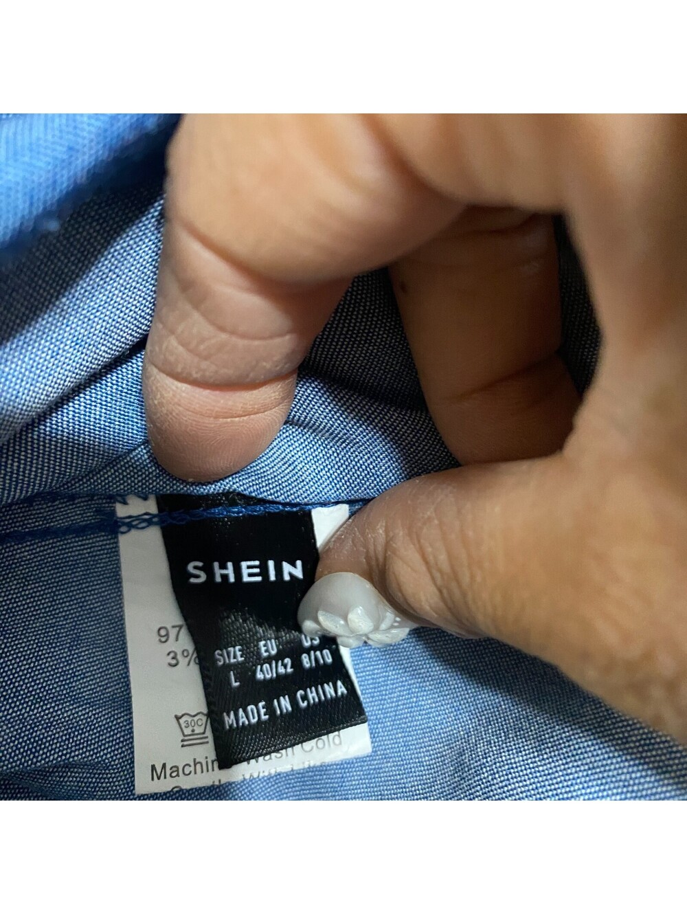 SHEIN Blue Sleeveless Shirt Dress Rushed Button Front Belted Chambray look Large - Picture 3 of 6